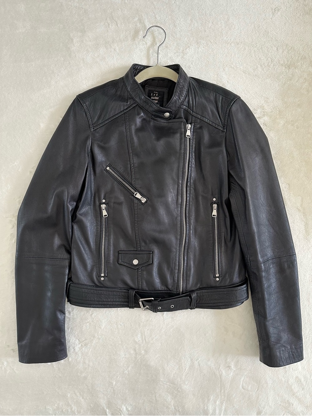 ZARA TRF 100% Sheep Leather Black Moto Jacket Size M